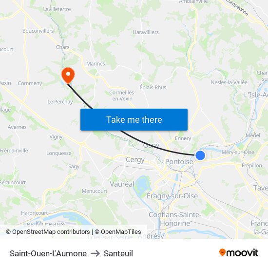 Saint-Ouen-L'Aumone to Santeuil map