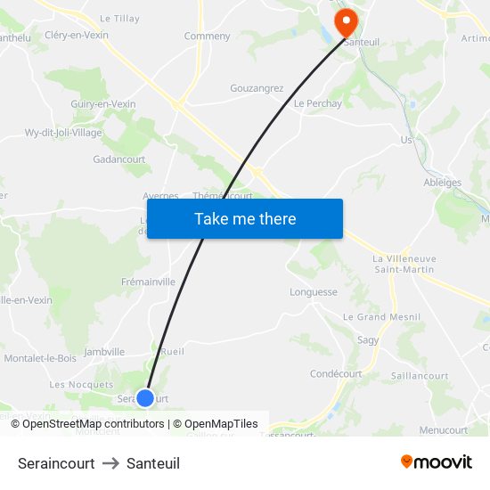 Seraincourt to Santeuil map