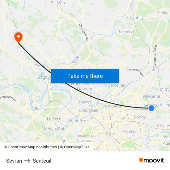 Sevran to Santeuil map