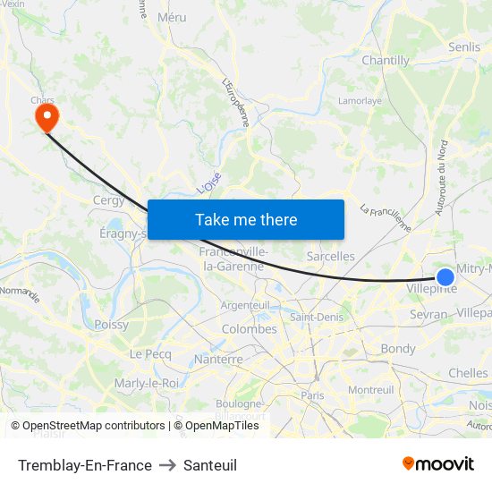 Tremblay-En-France to Santeuil map