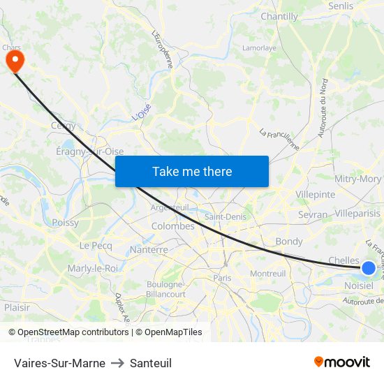 Vaires-Sur-Marne to Santeuil map