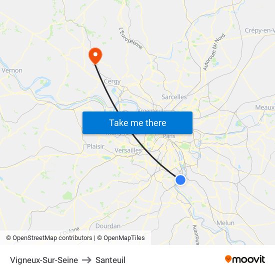 Vigneux-Sur-Seine to Santeuil map