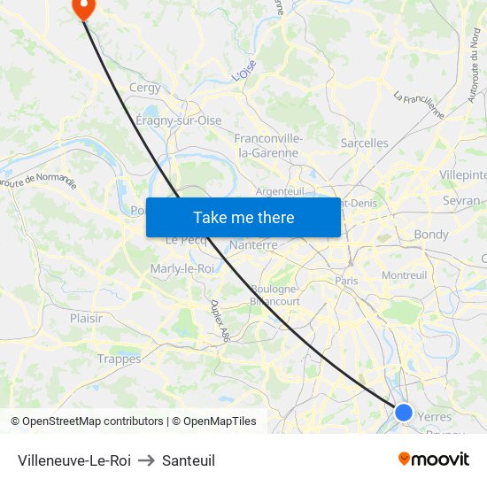 Villeneuve-Le-Roi to Santeuil map