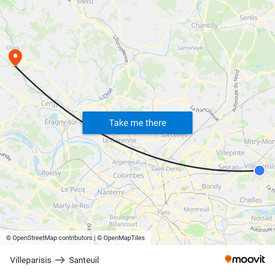 Villeparisis to Santeuil map