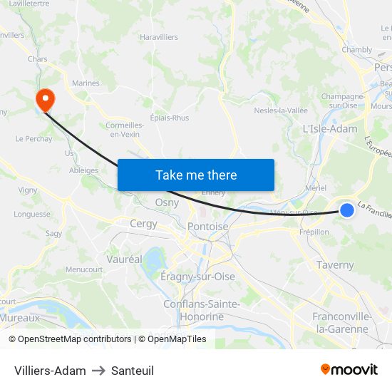 Villiers-Adam to Santeuil map