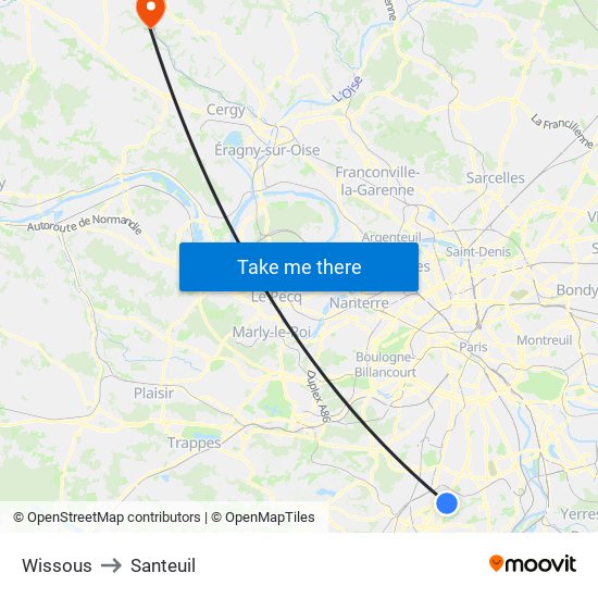 Wissous to Santeuil map