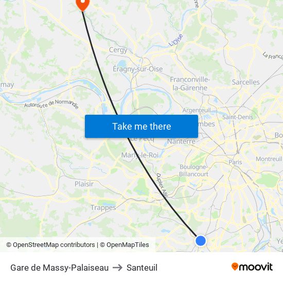 Gare de Massy-Palaiseau to Santeuil map