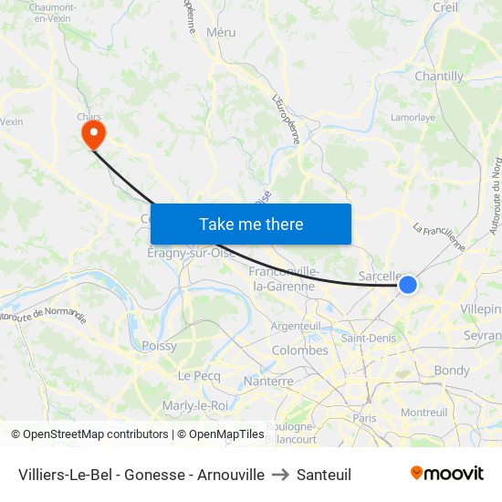 Villiers-Le-Bel - Gonesse - Arnouville to Santeuil map