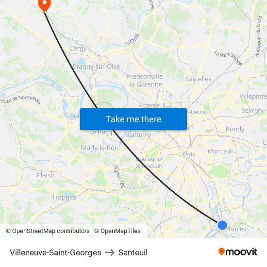 Villeneuve-Saint-Georges to Santeuil map