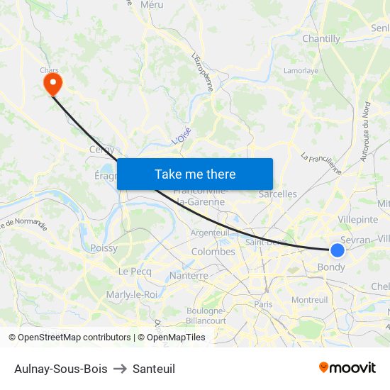 Aulnay-Sous-Bois to Santeuil map