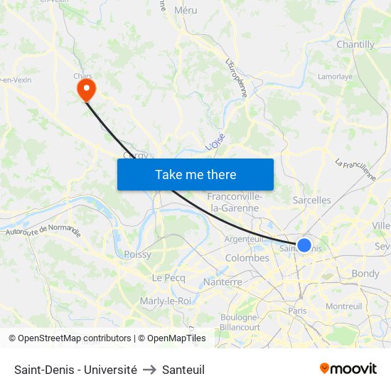 Saint-Denis - Université to Santeuil map