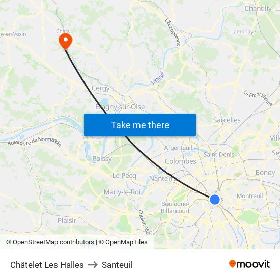 Châtelet Les Halles to Santeuil map