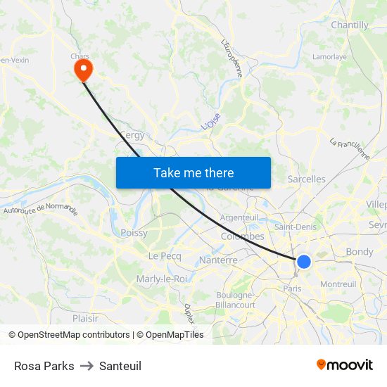 Rosa Parks to Santeuil map