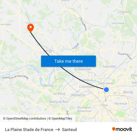 La Plaine Stade de France to Santeuil map