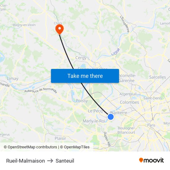 Rueil-Malmaison to Santeuil map