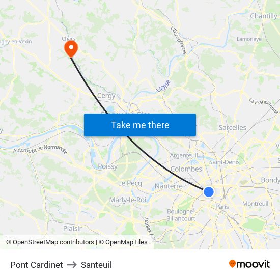 Pont Cardinet to Santeuil map