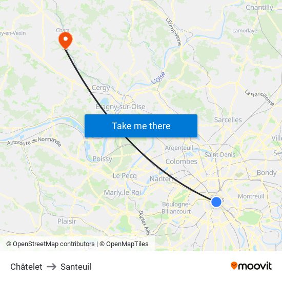 Châtelet to Santeuil map