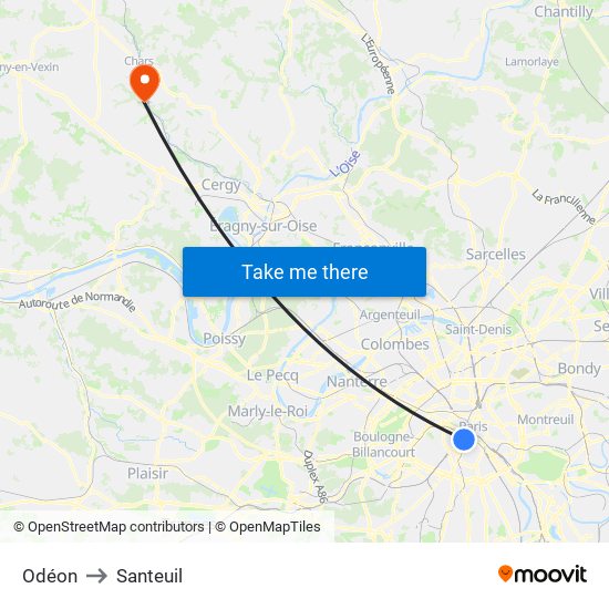 Odéon to Santeuil map