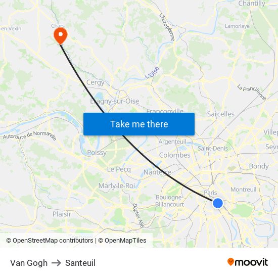 Van Gogh to Santeuil map