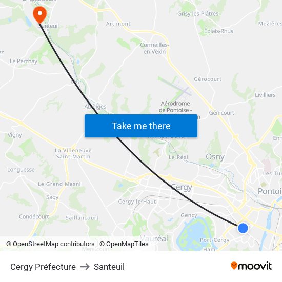 Cergy Préfecture to Santeuil map