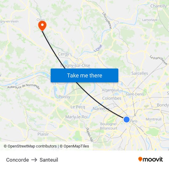 Concorde to Santeuil map