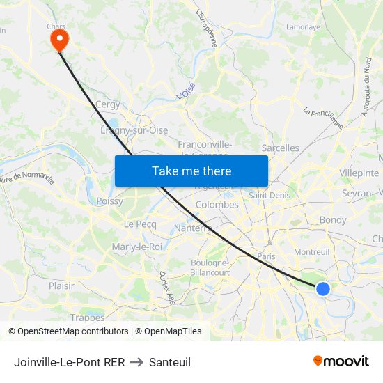 Joinville-Le-Pont RER to Santeuil map