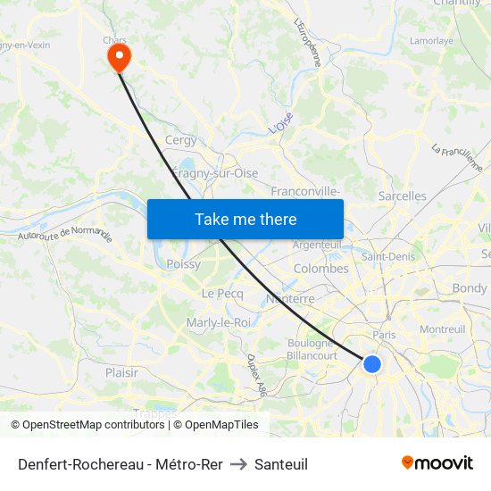 Denfert-Rochereau - Métro-Rer to Santeuil map