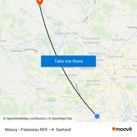 Massy - Palaiseau RER to Santeuil map