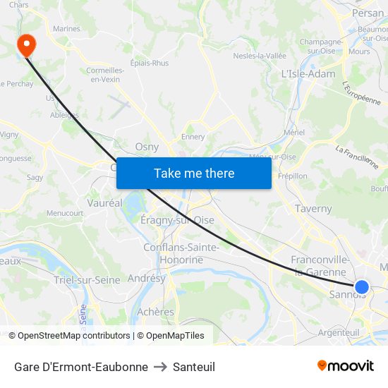 Gare D'Ermont-Eaubonne to Santeuil map