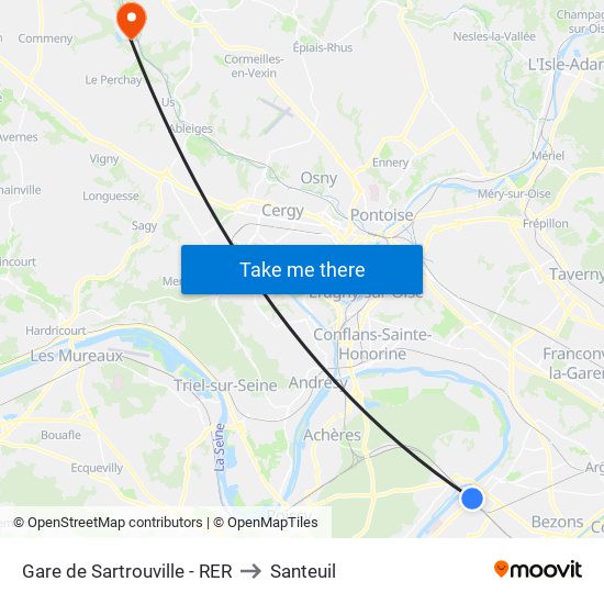 Gare de Sartrouville - RER to Santeuil map