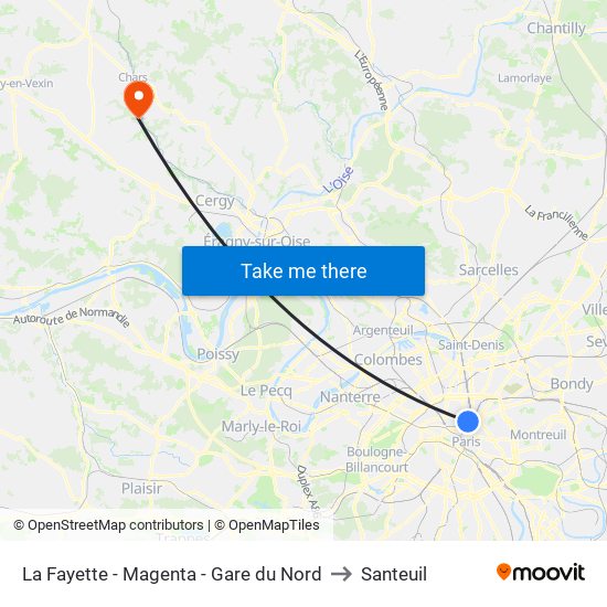 La Fayette - Magenta - Gare du Nord to Santeuil map