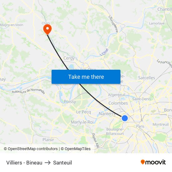 Villiers - Bineau to Santeuil map