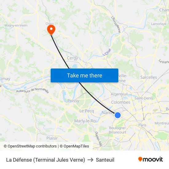 La Défense (Terminal Jules Verne) to Santeuil map