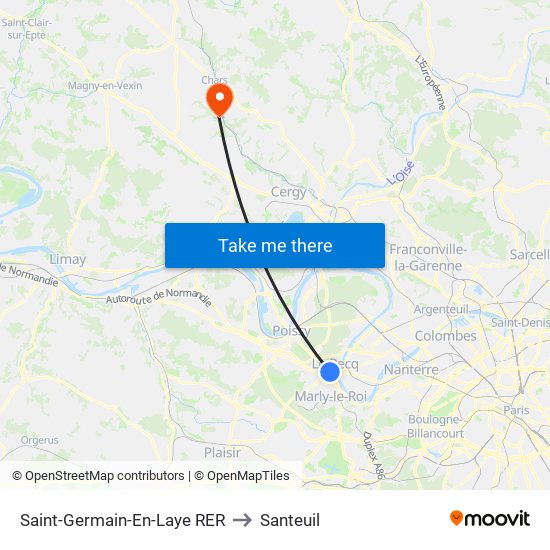Saint-Germain-En-Laye RER to Santeuil map