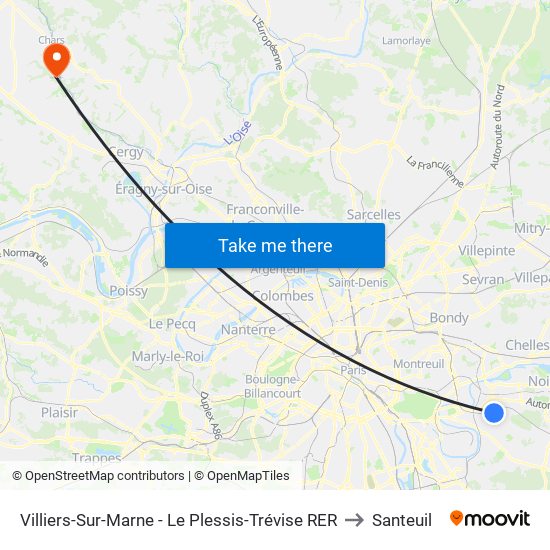 Villiers-Sur-Marne - Le Plessis-Trévise RER to Santeuil map
