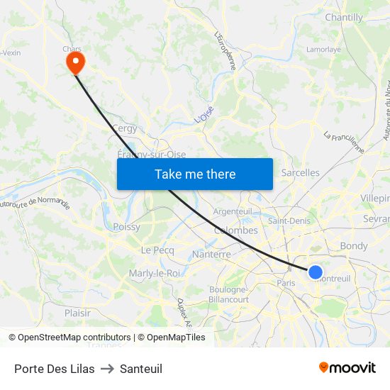 Porte Des Lilas to Santeuil map