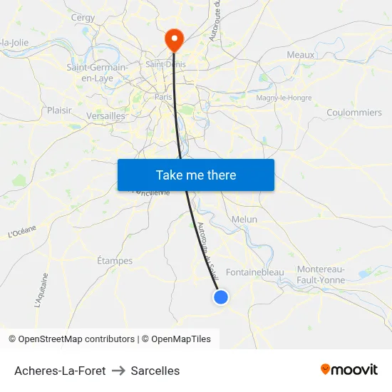 Acheres-La-Foret to Sarcelles map
