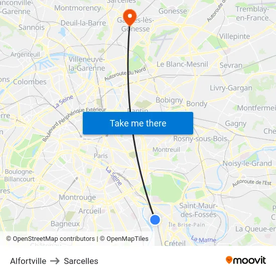 Alfortville to Sarcelles map