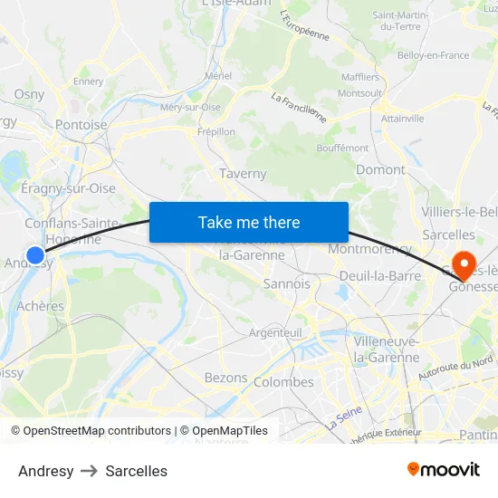 Andresy to Sarcelles map