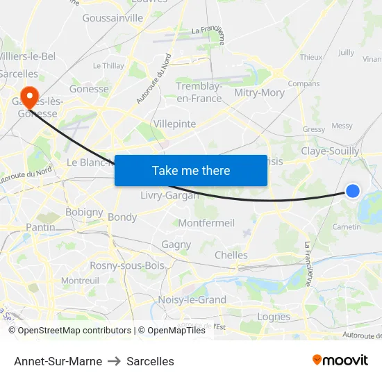 Annet-Sur-Marne to Sarcelles map