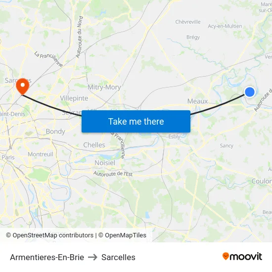 Armentieres-En-Brie to Sarcelles map