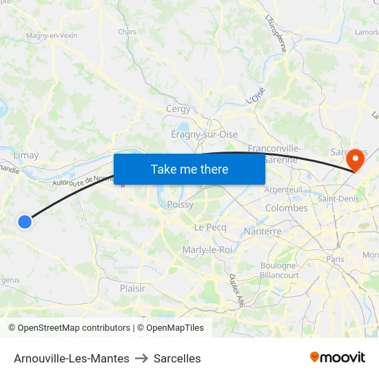 Arnouville-Les-Mantes to Sarcelles map