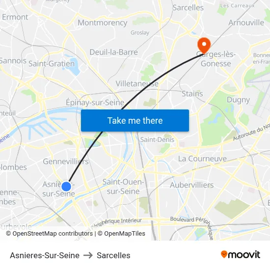 Asnieres-Sur-Seine to Sarcelles map