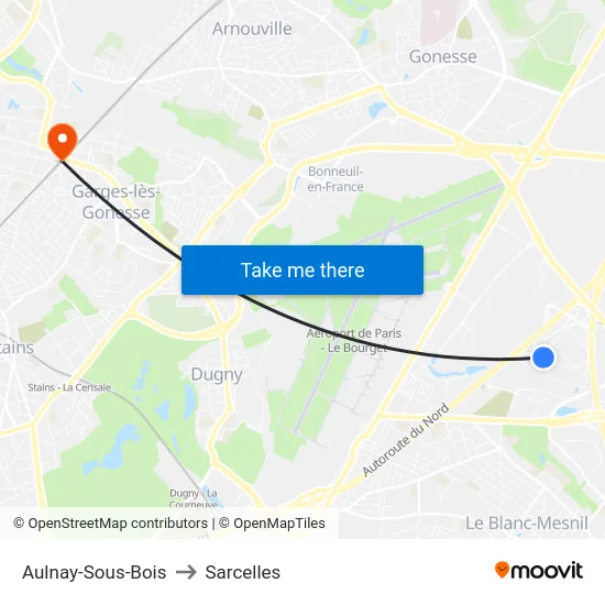 Aulnay-Sous-Bois to Sarcelles map