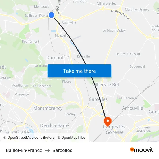 Baillet-En-France to Sarcelles map