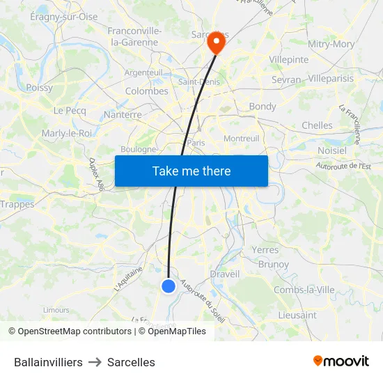 Ballainvilliers to Sarcelles map