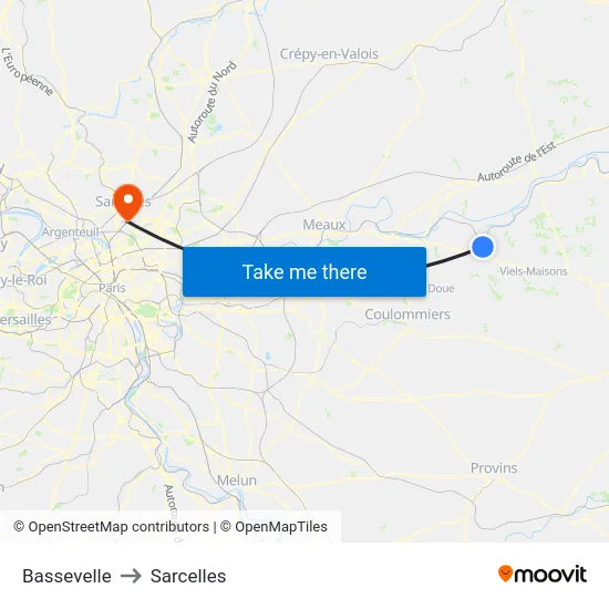 Bassevelle to Sarcelles map