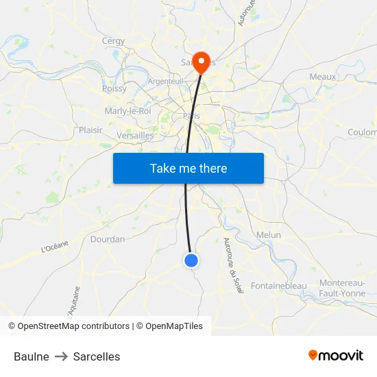 Baulne to Sarcelles map