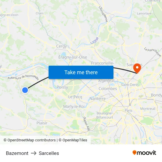Bazemont to Sarcelles map