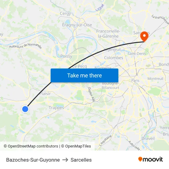 Bazoches-Sur-Guyonne to Sarcelles map